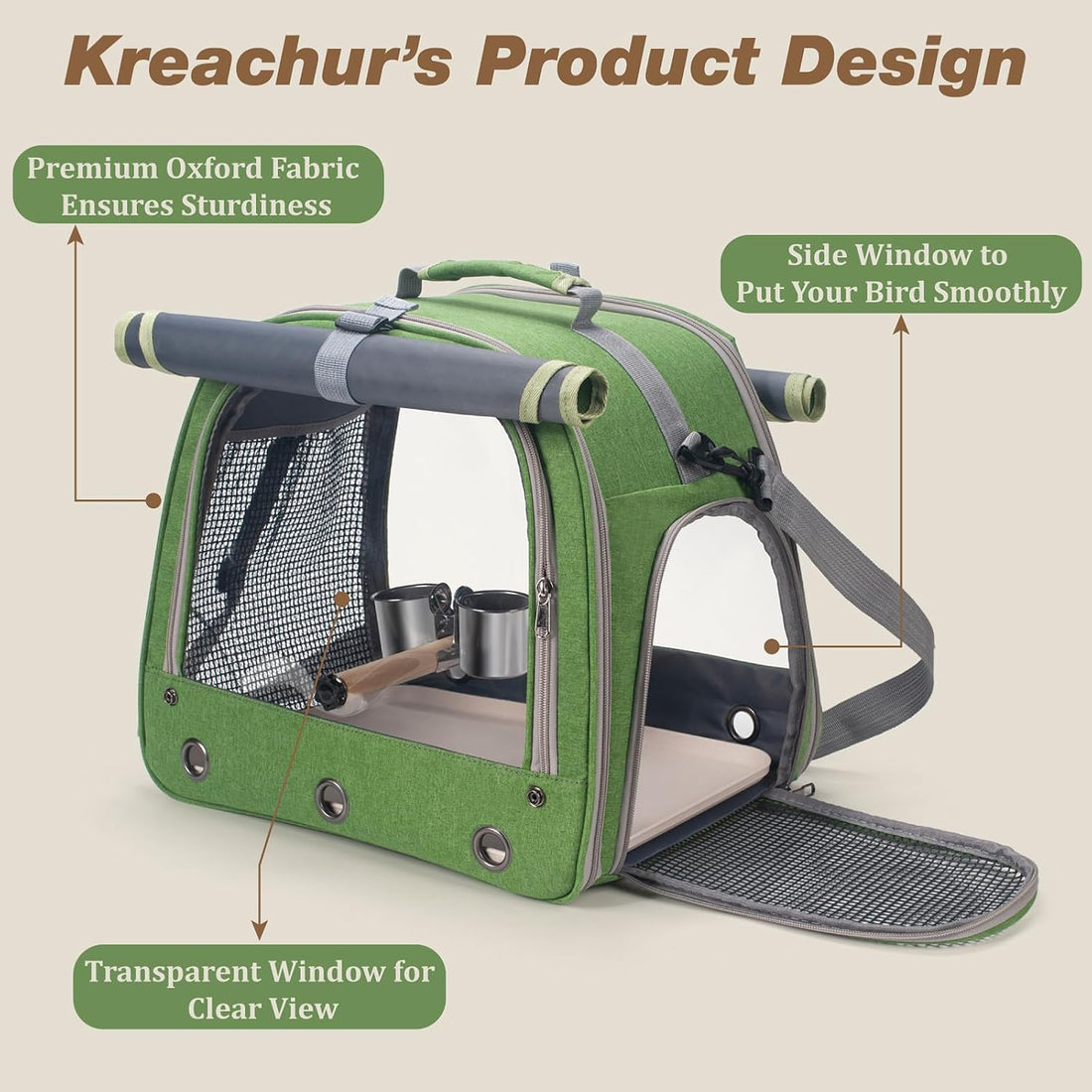 Bird Carrier Parrot Travel Cage with Perch, Food Bowl