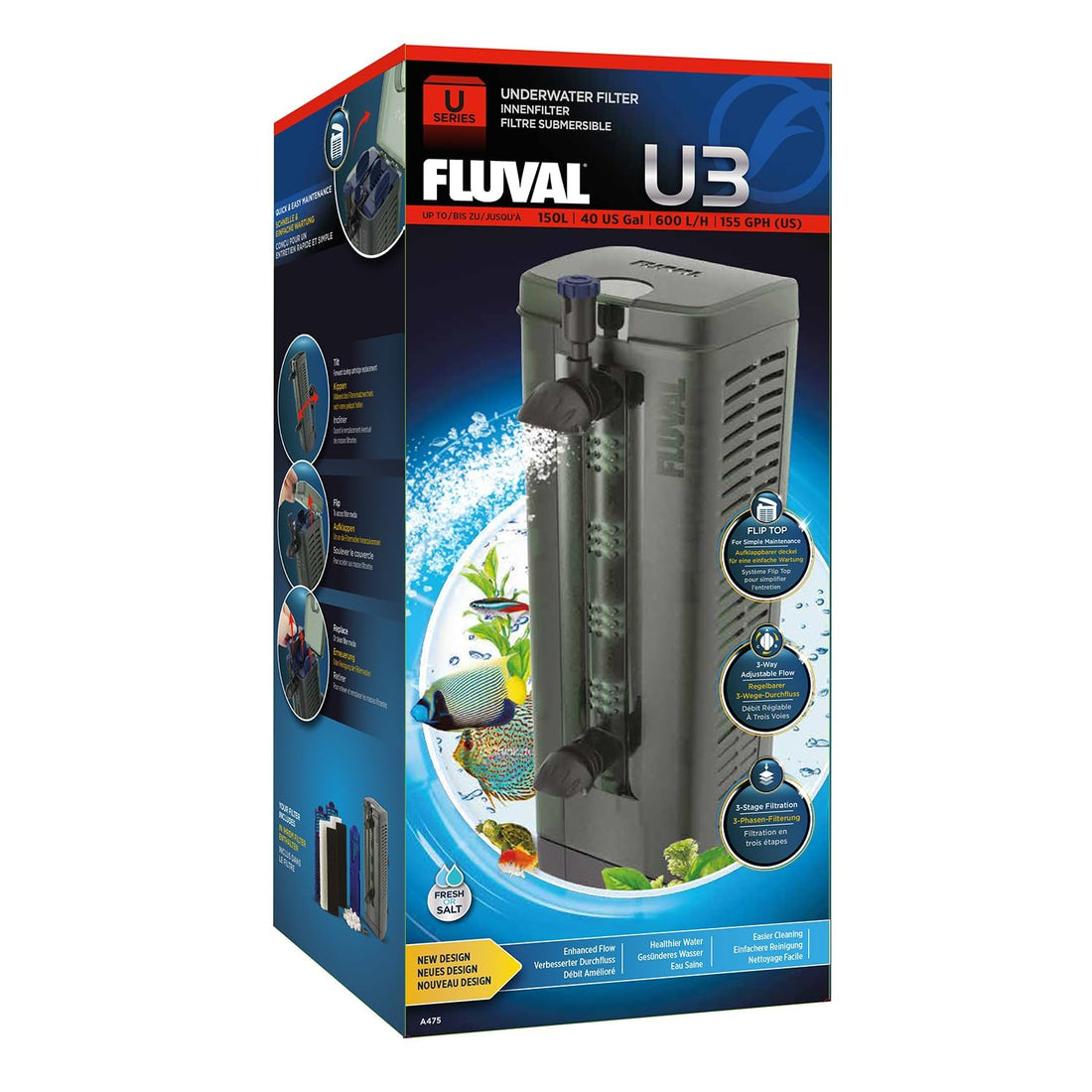 Fluval U4 Underwater Filter, Freshwater & Saltwater Aquarium Filter