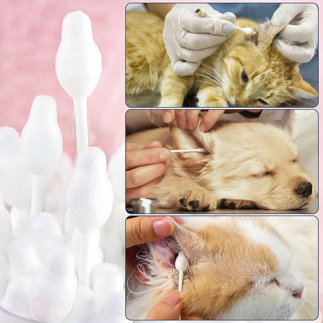 110 Pcs Pet Dry Cotton Swabs Clean Ear Double-Headed Gourd-Shaped