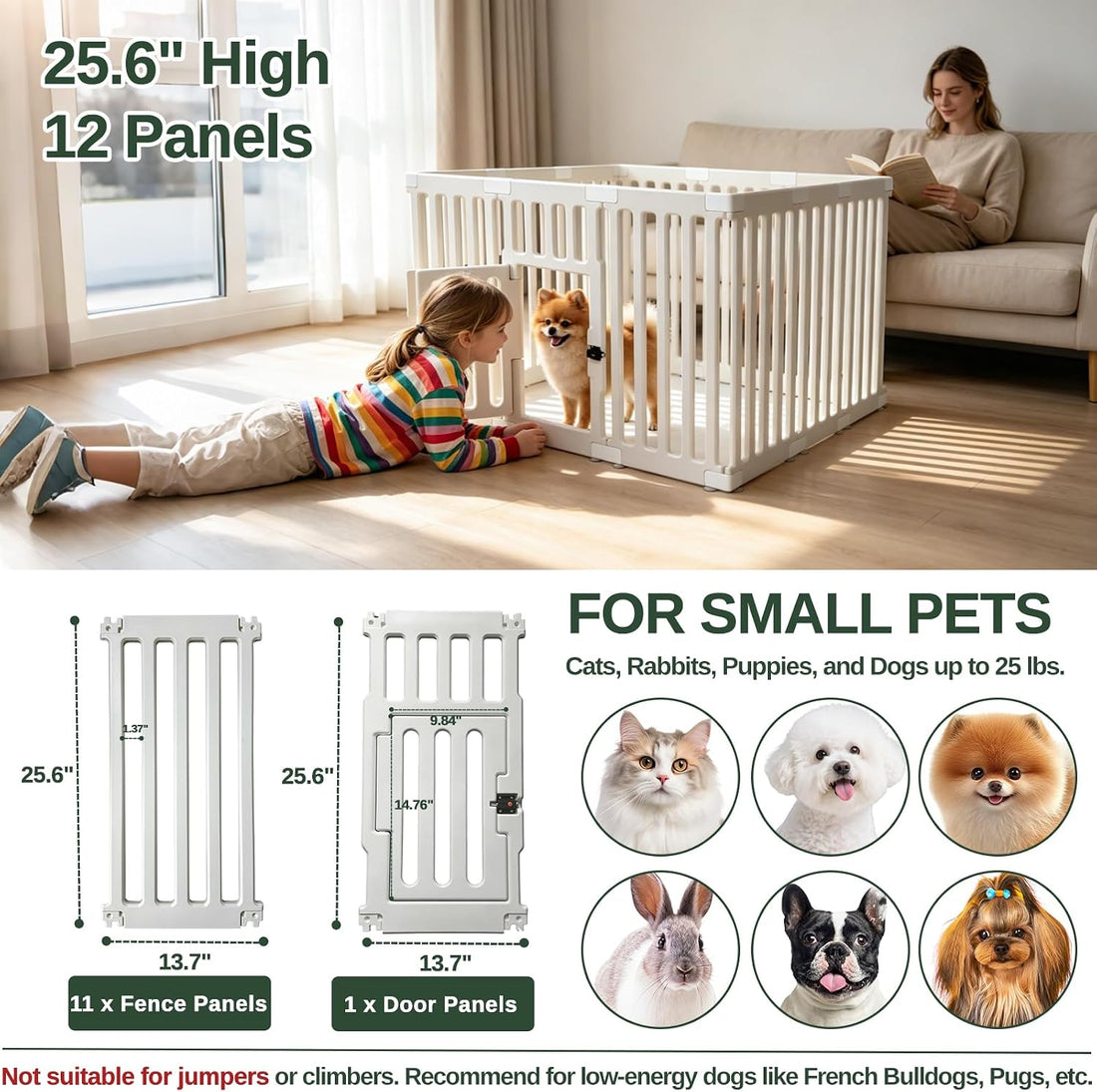 Dog Playpen with Locking Door, 25.6" H, 12-Panels