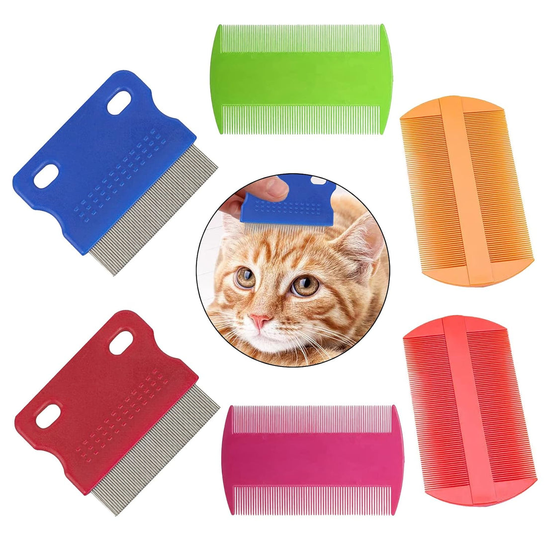 6 Pcs Dog Cat Hair Removal Massaging Combs, Dandruff & Stain Remover