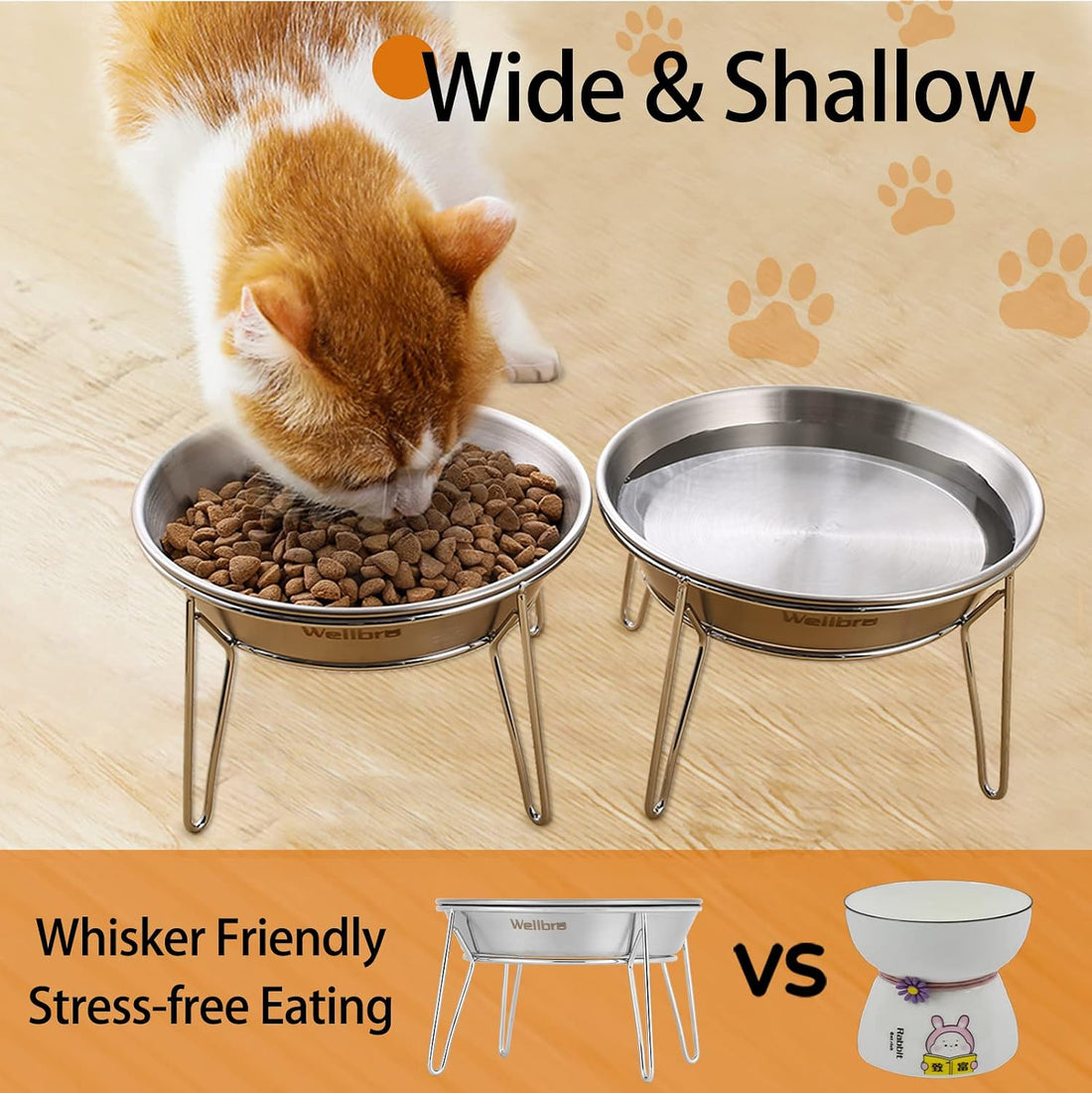 Elevated Cat Bowls, Wide Stainless Steel Cat Food Bowls with Metal