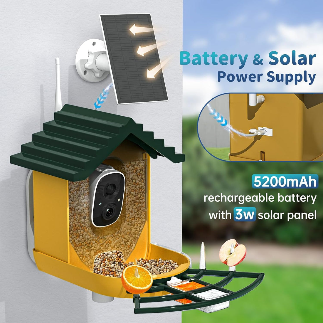 NAVFS Smart Bird Feeder with Camera Solar Powered & AI Bi rd