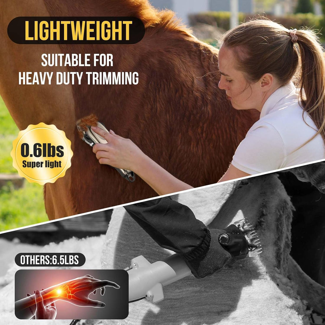 Cordless Quiet Horse Clippers for Thick Coats Dogs 4 Guards