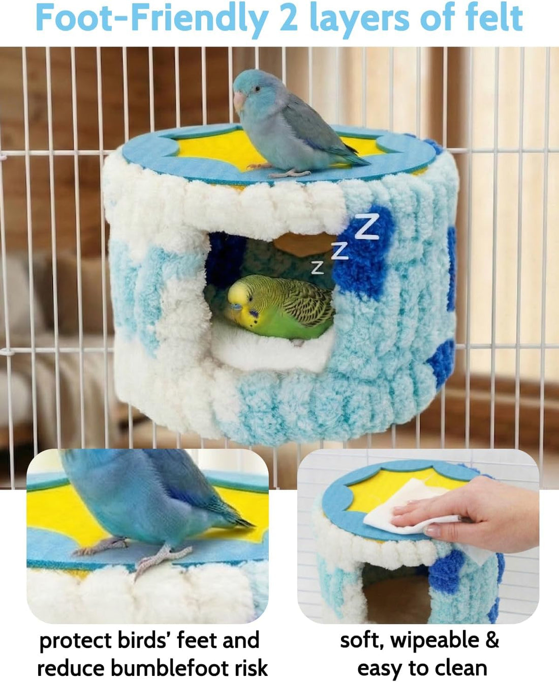 Bird Nest for Cage with Support Frame & Pad, Foot-Friendly Felt