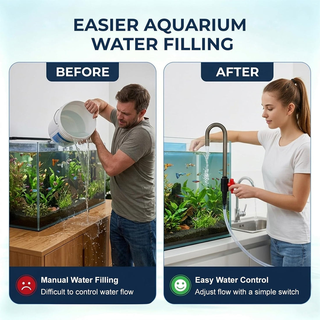 Hands-Free Aquarium Water Changer Hook with Flow Shutoff Valve