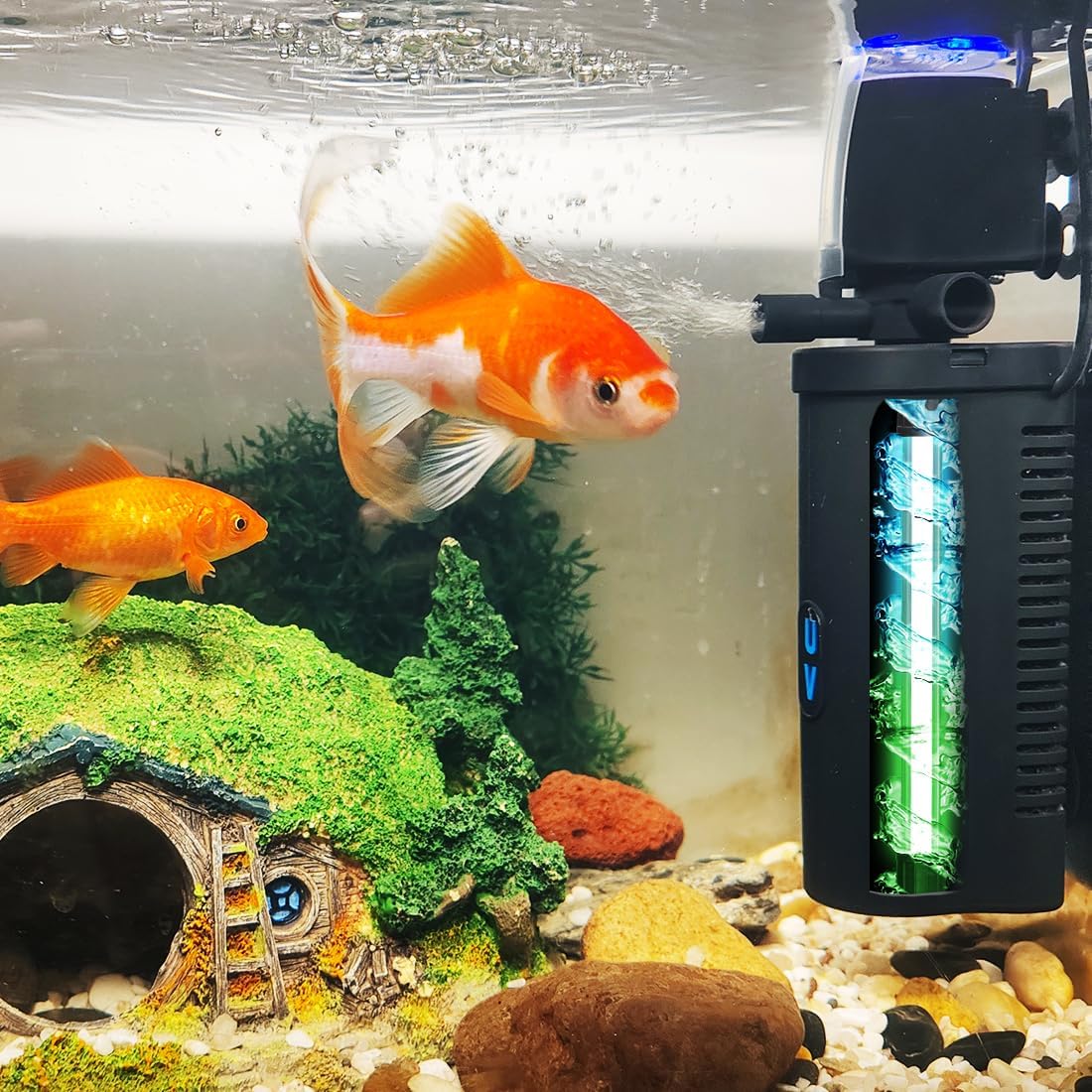 COOSPIDER Aquarium Filter with 7W U-V Light 300GPH for 75-200 Gallon