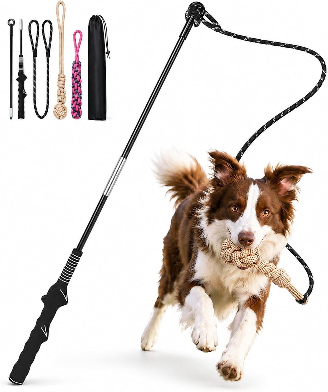 Flirt Pole for Dogs,Heavy Duty Interactive Chase & Rope Tug Toy