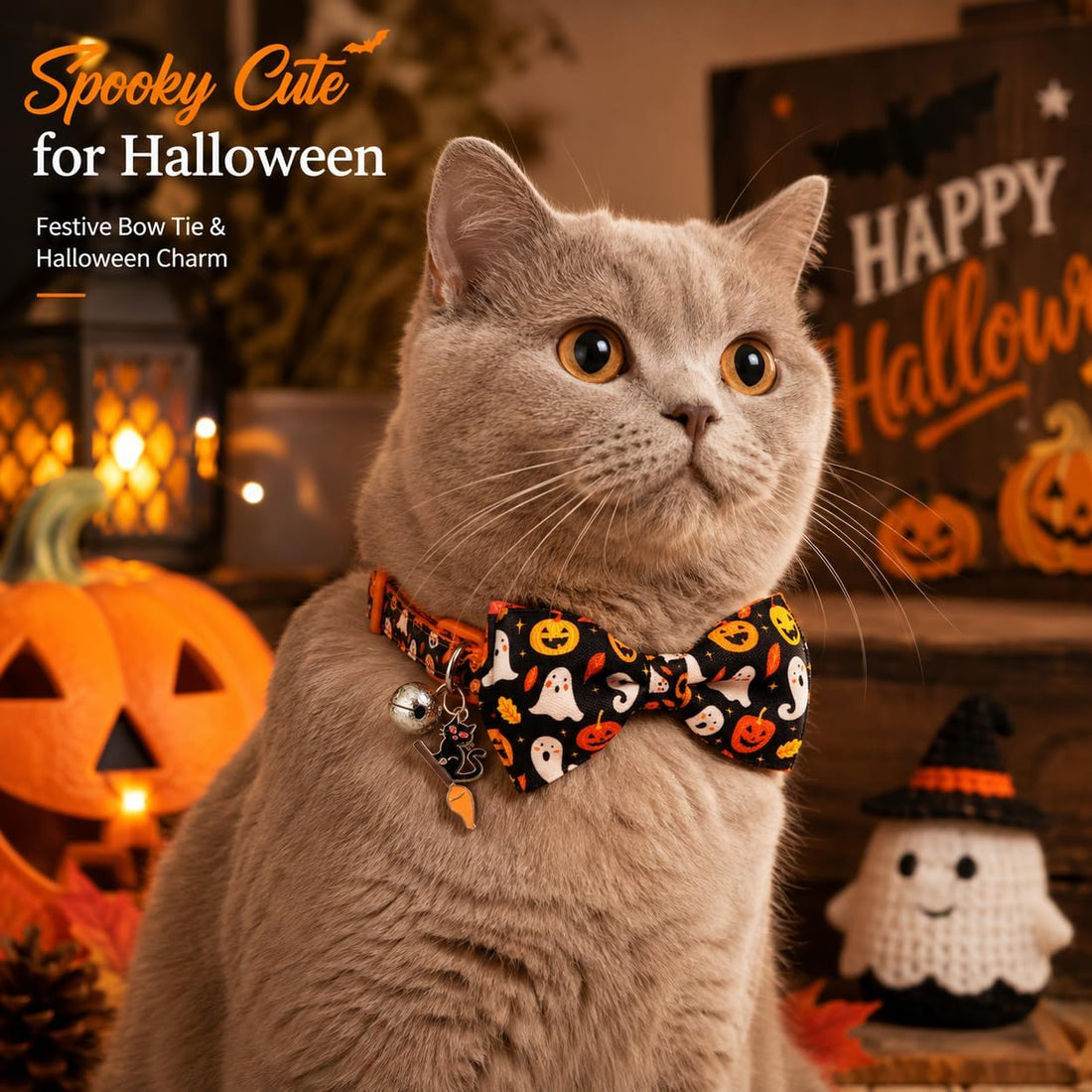 Halloween Cat Collar 2 Pack, Adjustable Breakaway, Bow Ties & Bells