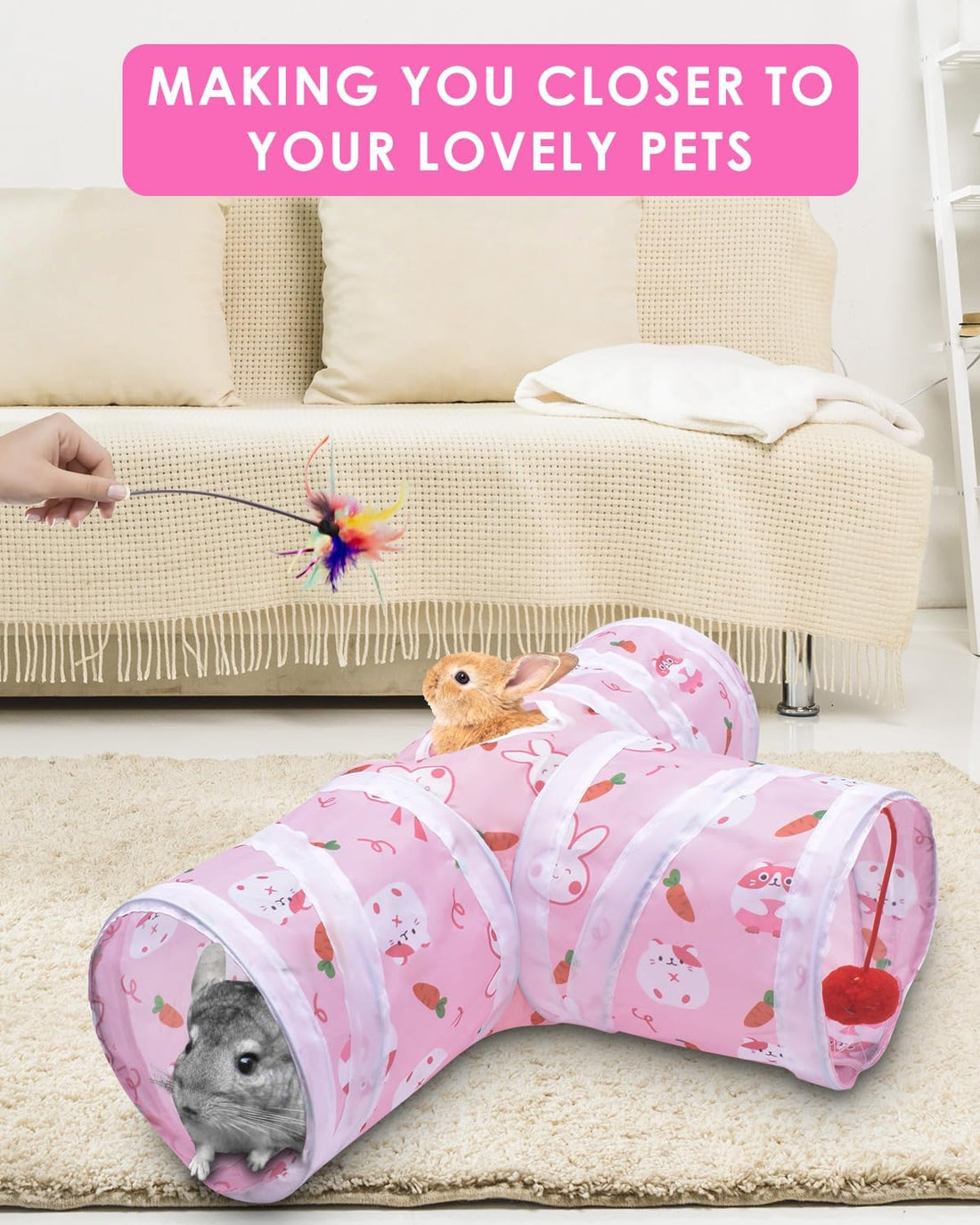 Bissap Rabbit Tunnel, 9.8'' Collapsible Bunny Tunnel and Tube 3 Ways
