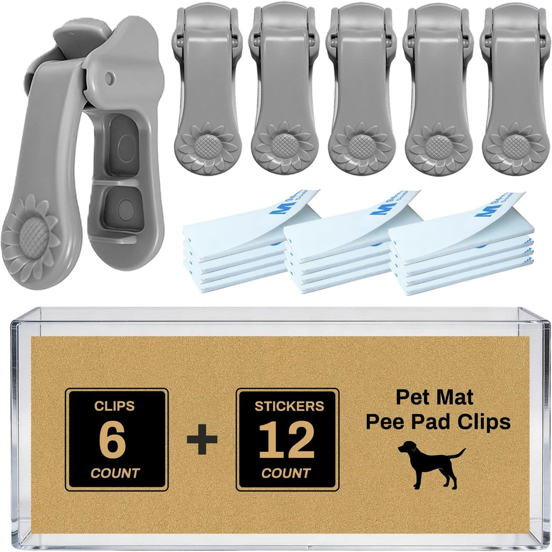 Lockable Pee Pad Clips, With Adhesive Tape, 6 Clips & 12 Tapes