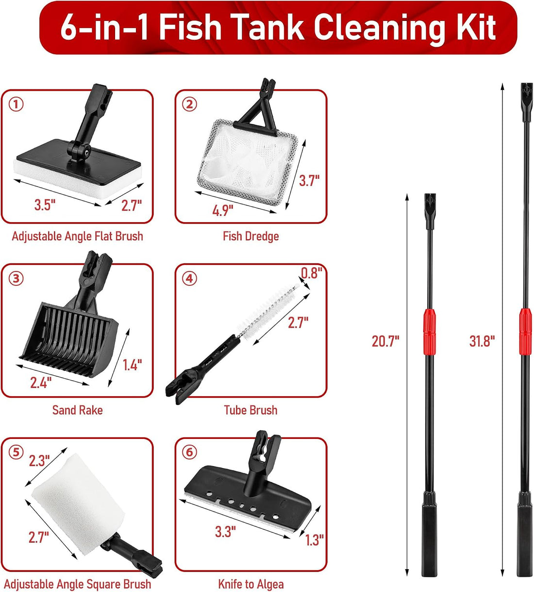 6 in 1 Aquarium Cleaning Tool Algae Scraper for Fish Tank Cleaning