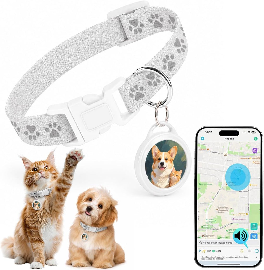 Cat GPS Tracker Collar & Dog Mini Tracker, No Monthly Fee Location