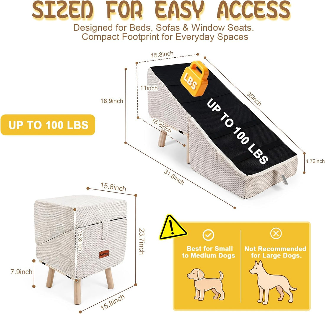 Space-Saving Dog Ramp for Bed, 2-in-1 Ottoman for Small Dogs