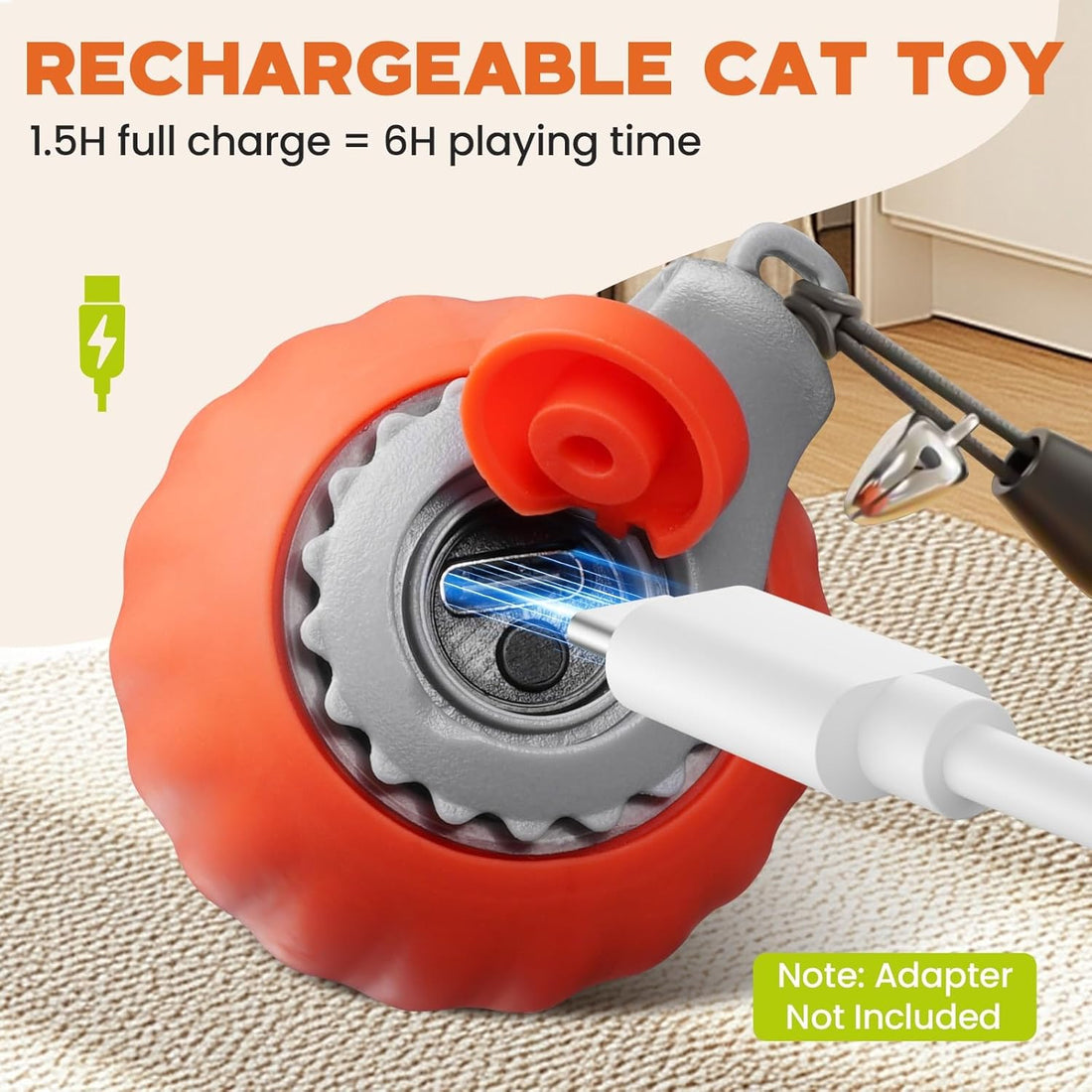 Interactive Cat Toy, 2-Speed Auto Ball, USB-C Rechargeable