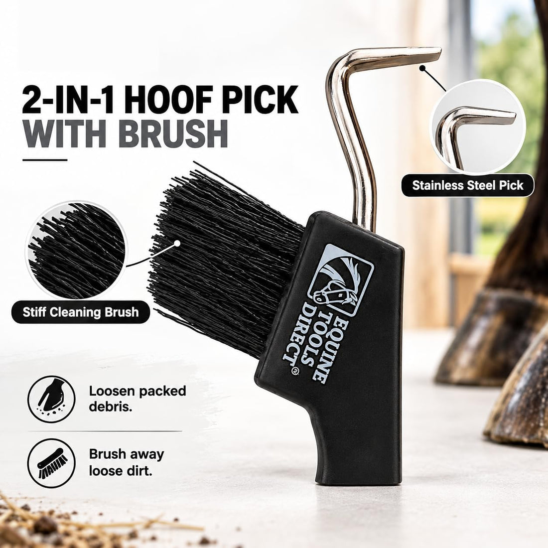 Horse Hoof Pick with Brush, Black