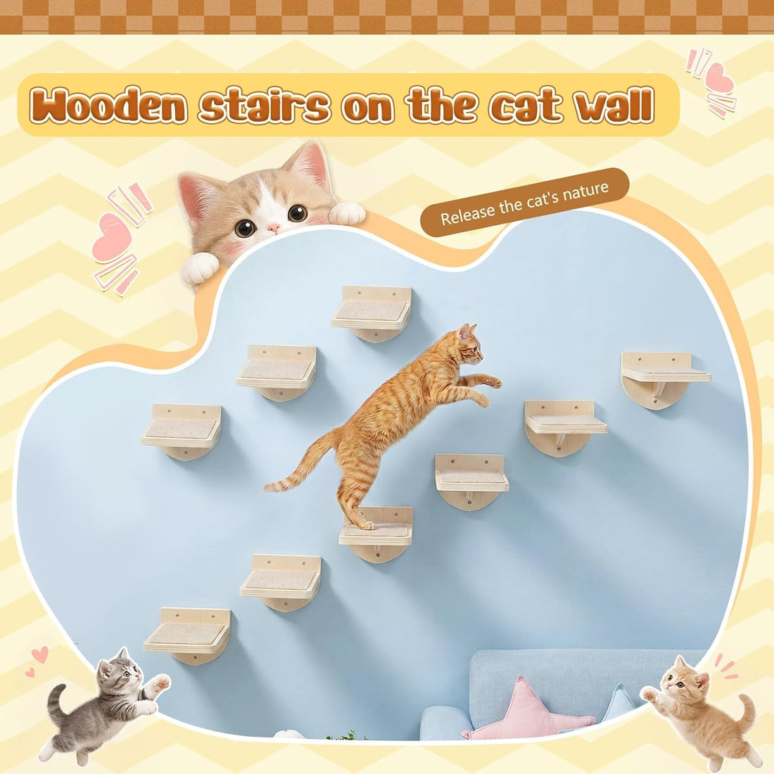 SiliFine Cat Wall Stairs Climbing Steps, Set of