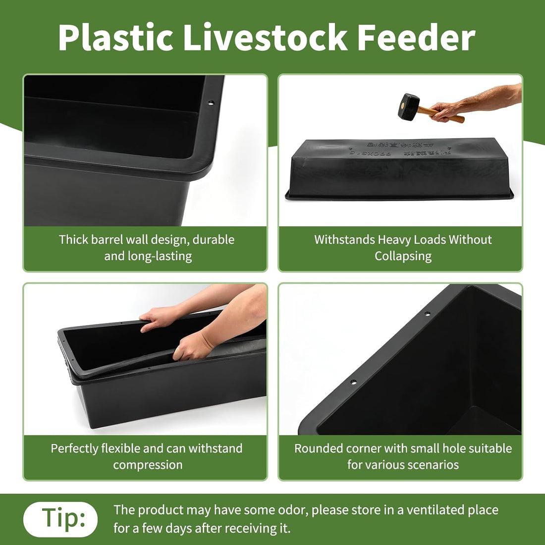 5 Pack Plastic Water Trough,18 Quart Large Livestock Feeder Trough