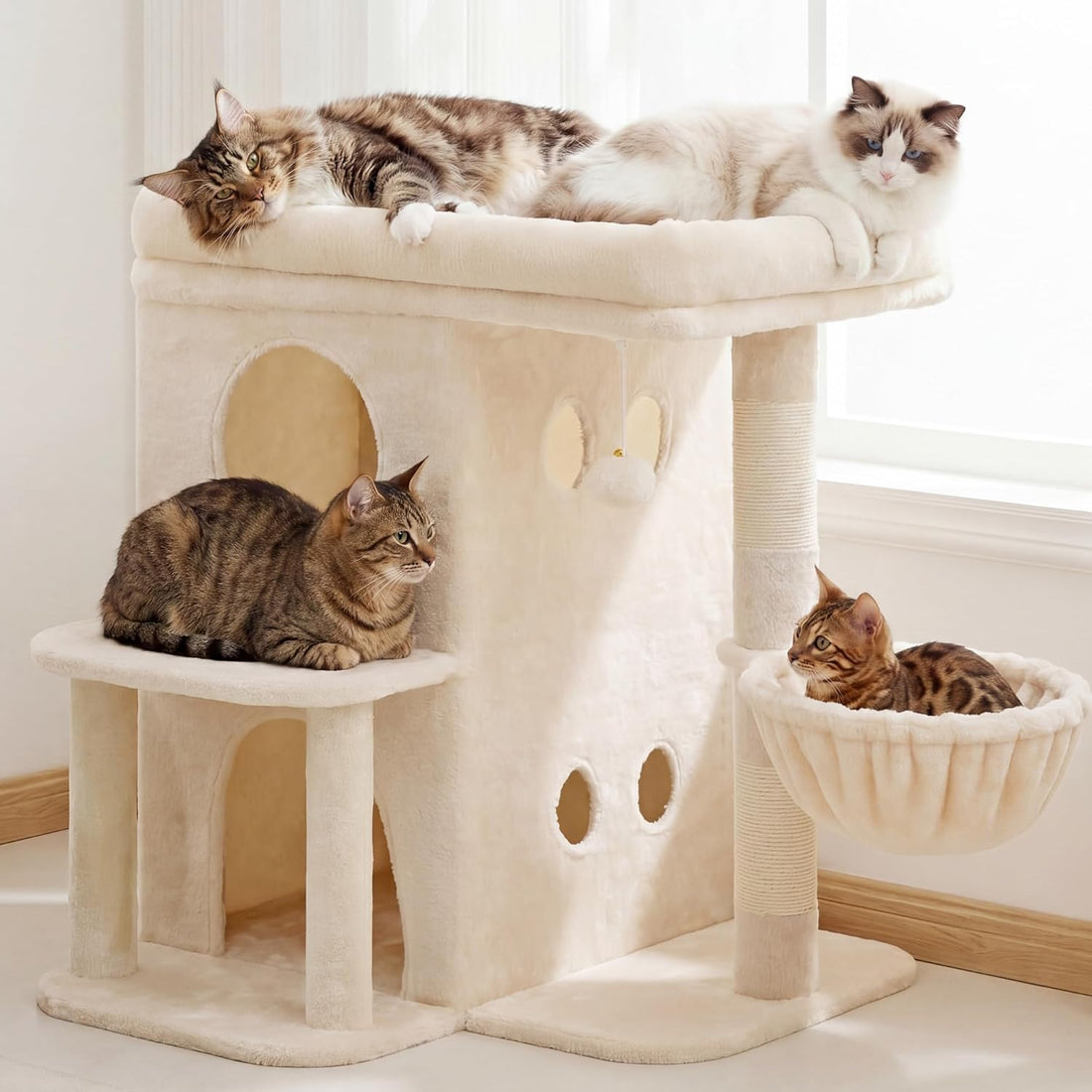 Heybly 26.3" Cat Tree for Large Cats with Big Perch & Dual Condos