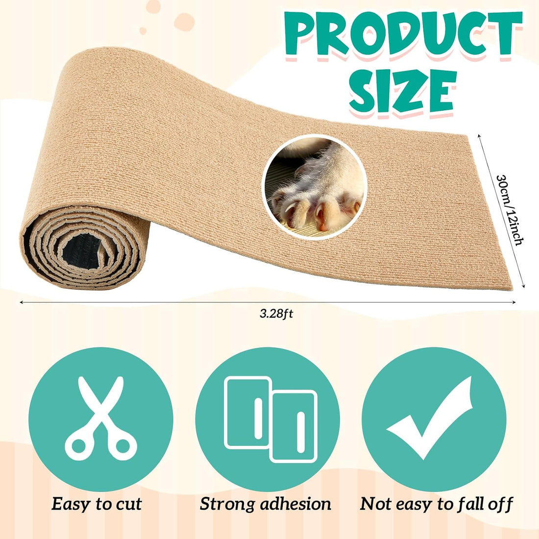 12" x 3.28' Rabbit Scratch Mat, Self Adhesive Bunny Pad
