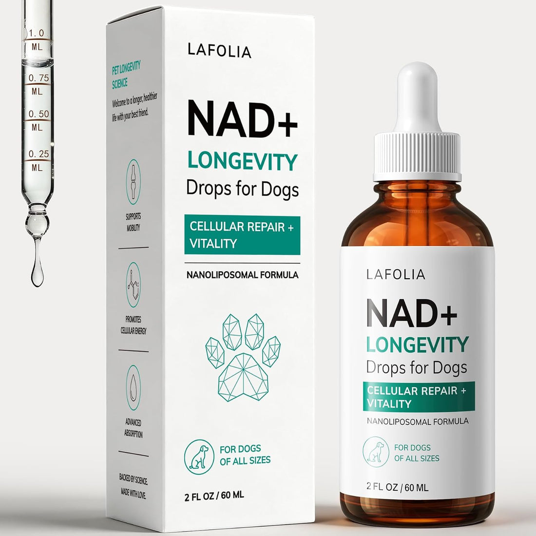 NAD+ Drops for Dogs, Dog Longevity Supplement with NMN & Resveratrol