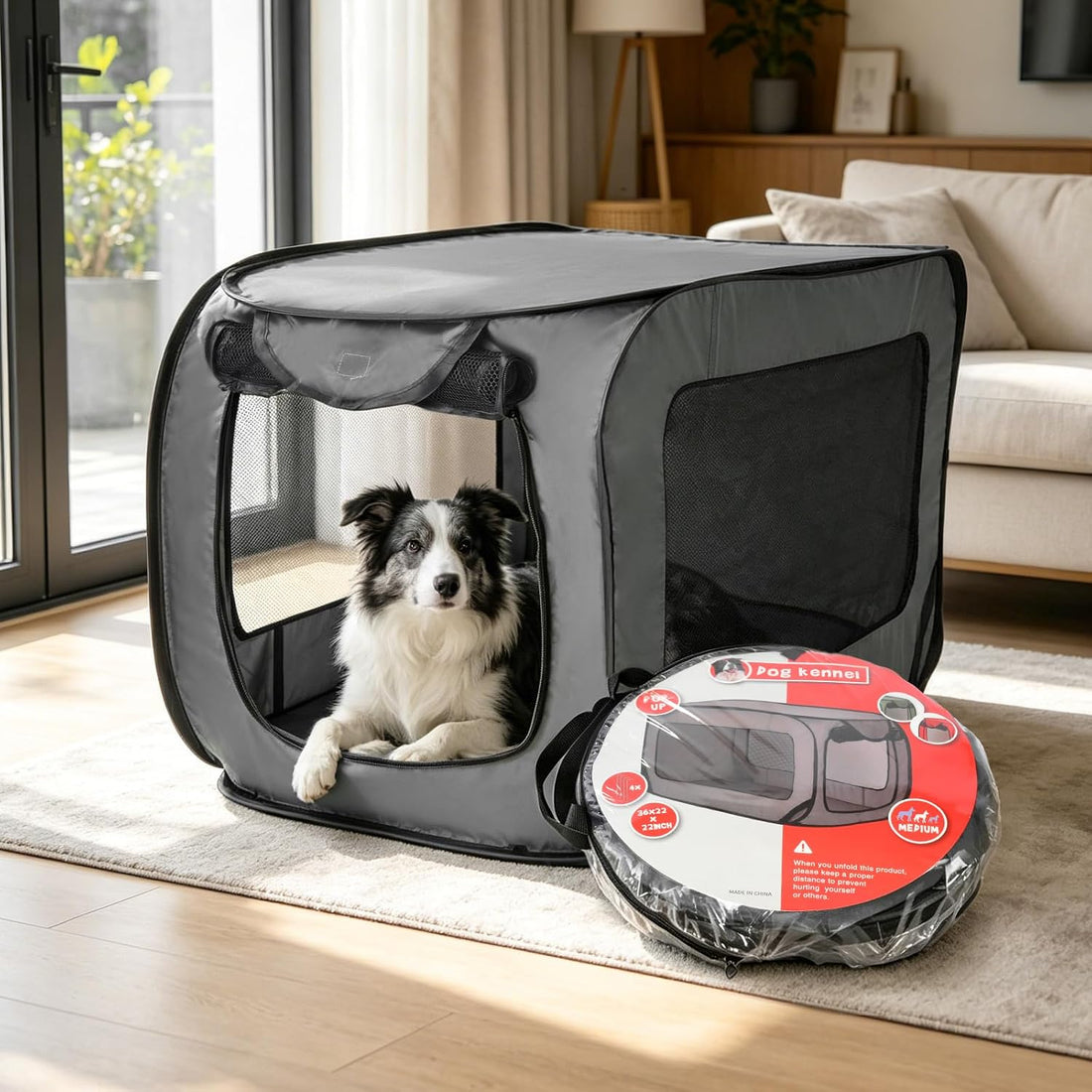 Foldable 36" Dog Crate for Medium Dogs