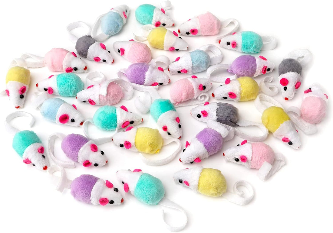 CHIWAVA 36PCS 1.8'' Interactive Cat Toy Mice with Catnip Rattle Sound