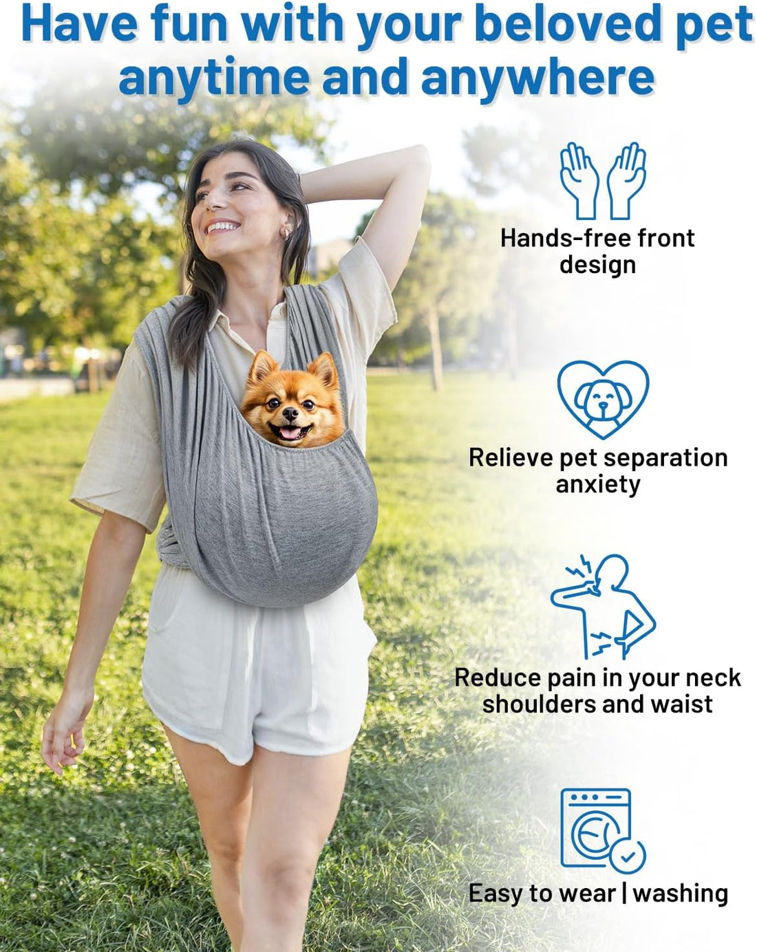 Dog Sling Carrier for Small Pet, Hands Free Front Backpack
