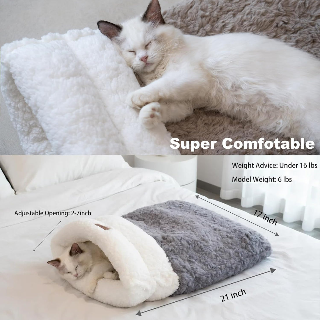 Self Warming Cat Cave Bed, Double-Layer Faux Fur Sleeping Bag