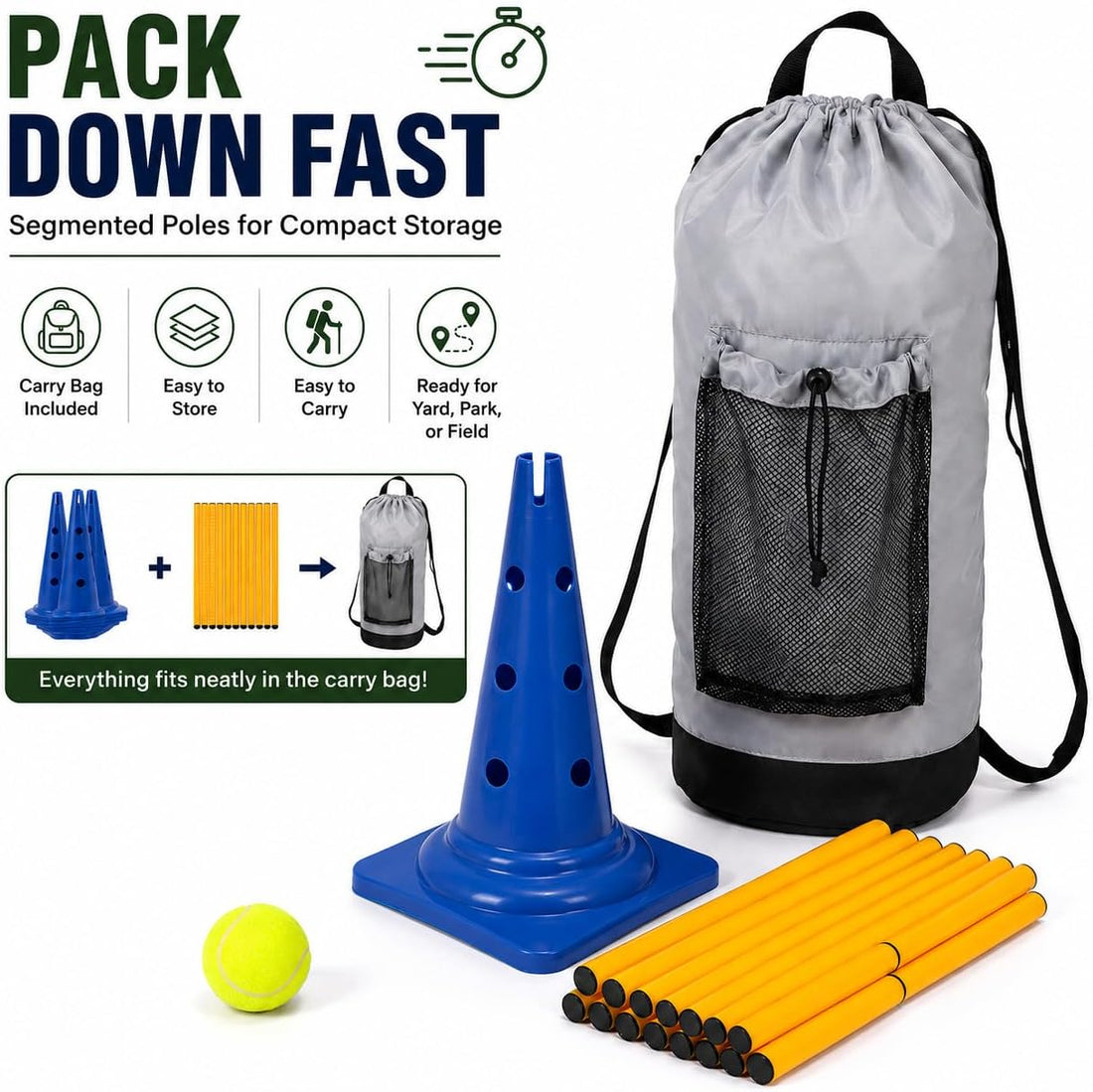 Dog Agility Equipment, 20-Inch Hurdle Set, 10.6 oz Weighted Cones