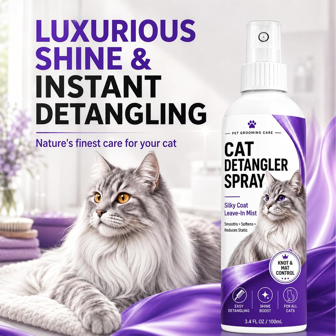 Cat Detangler Spray for Matted Hair, Leave in Pet Conditioner Spray