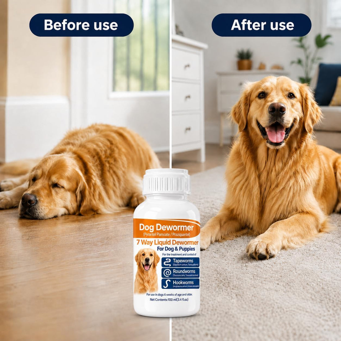 7 Way Dewormer for Dogs, Dog Dewormer for Tapeworm Roundworm