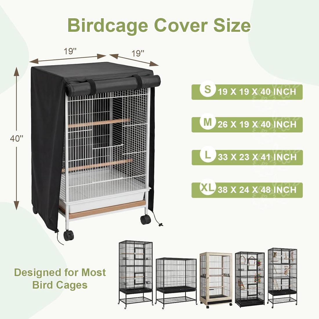 Black Bird Cage Cover Size M, 26" L x 19" W x 40" H