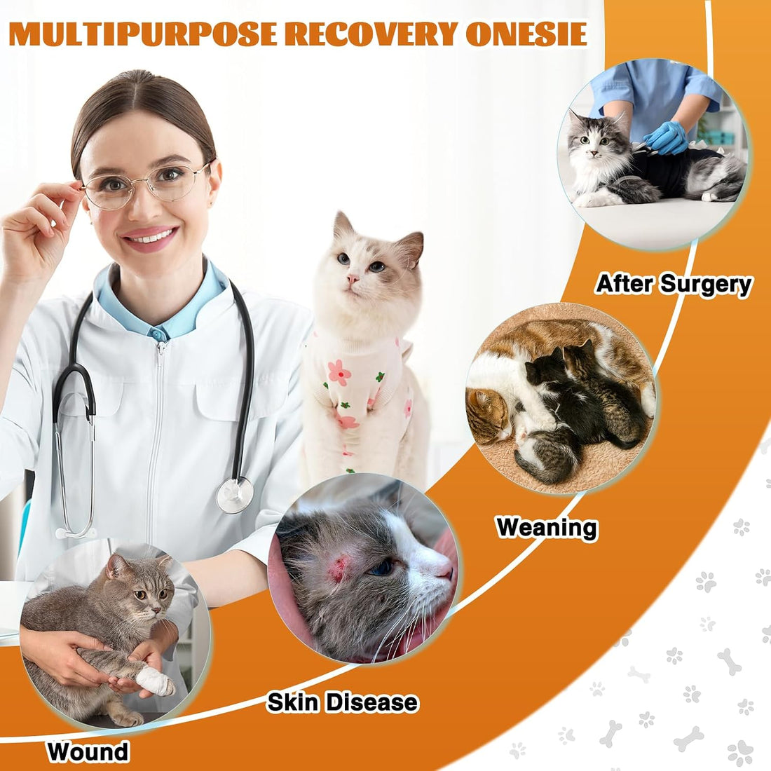 Cat Surgery Recovery Suit, Kitten Anti-Lick Onesie After Spay