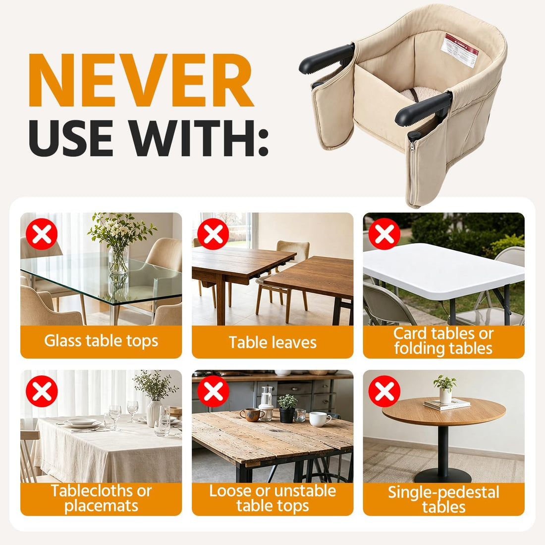 Clip-on Table Pet Chair for Small Pets, Khaki