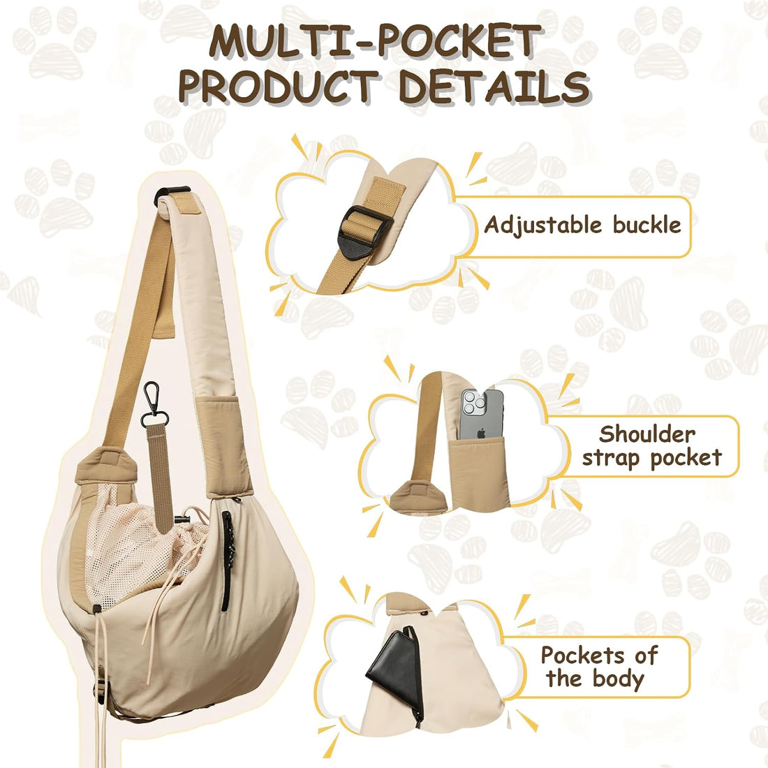 Dog Carrier Sling for Small Dogs/Cats Up to 15 lbs