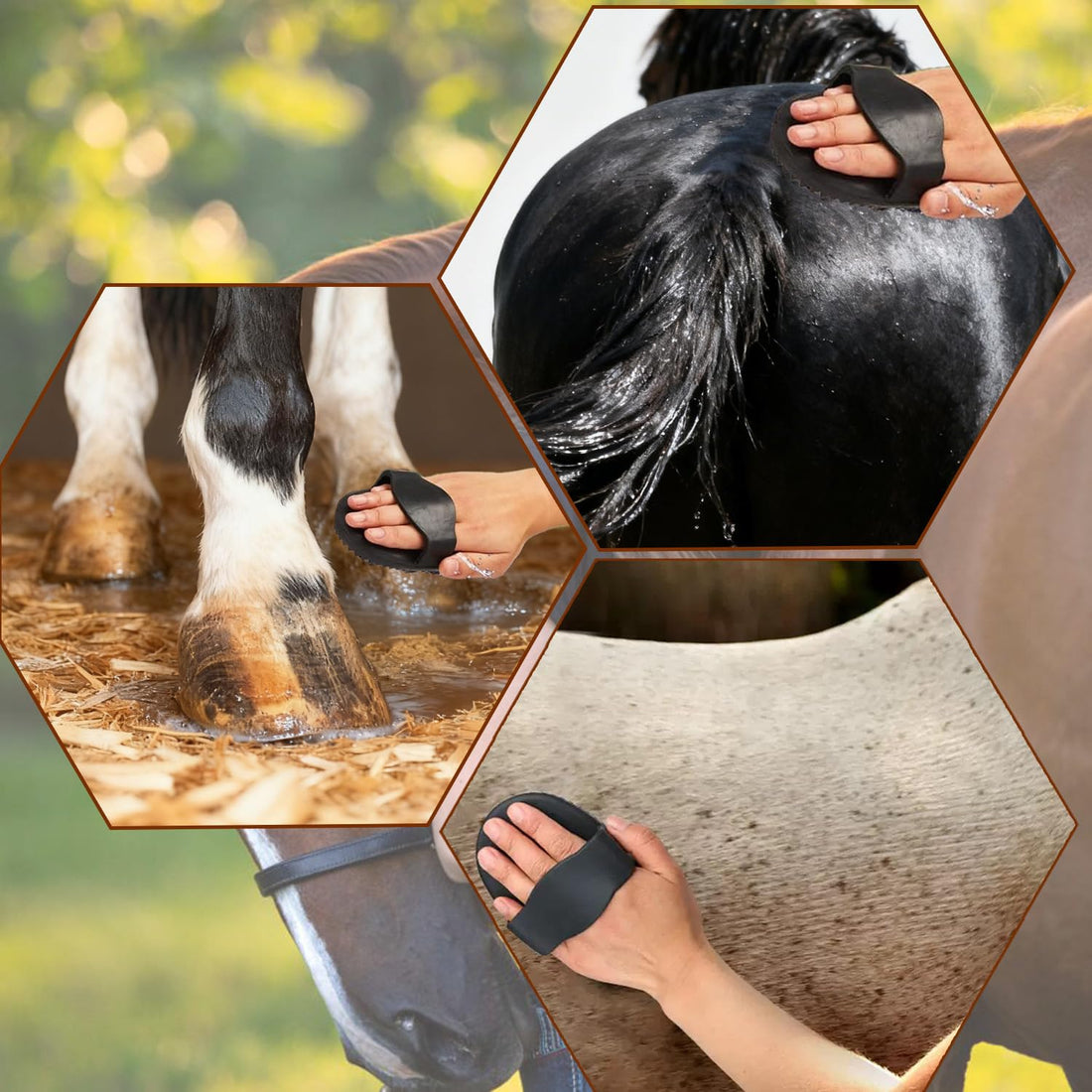 Rubber Curry Comb with Handle, Grooming Brush for Dogs, Cats & Horses