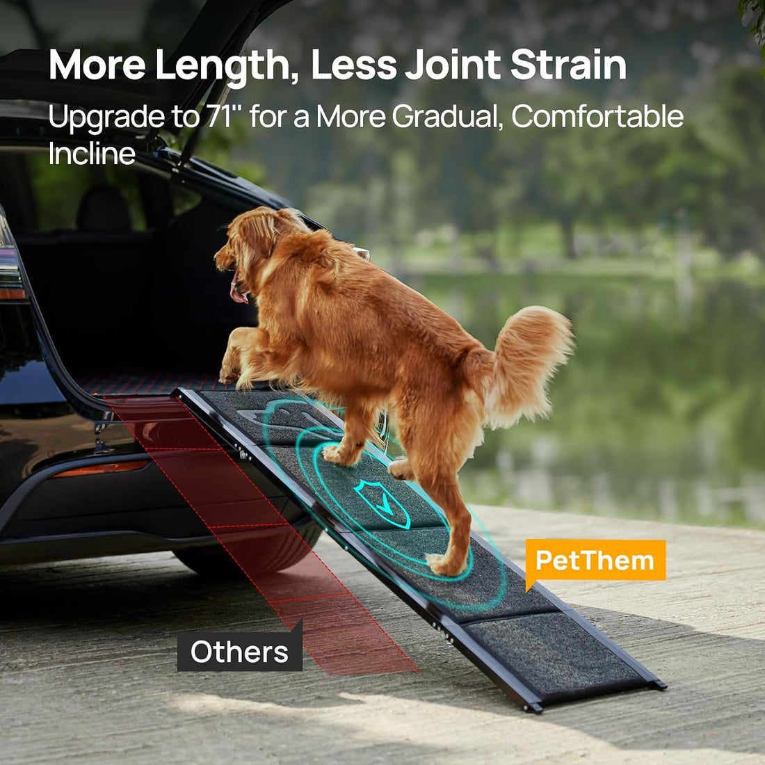 PetThem Dog Ramp for Cars, 71" L × 17.2" W, Extra-Long Foldable