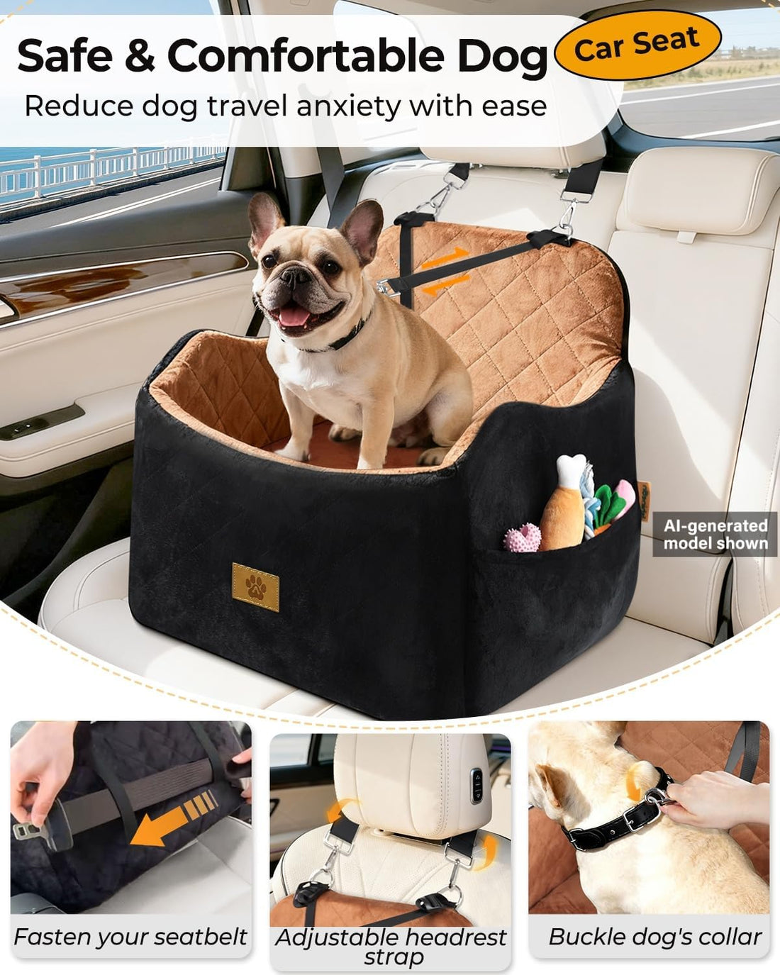Dog Car Seats for Small Dogs Up to 35 lbs,Machine Washable Dog