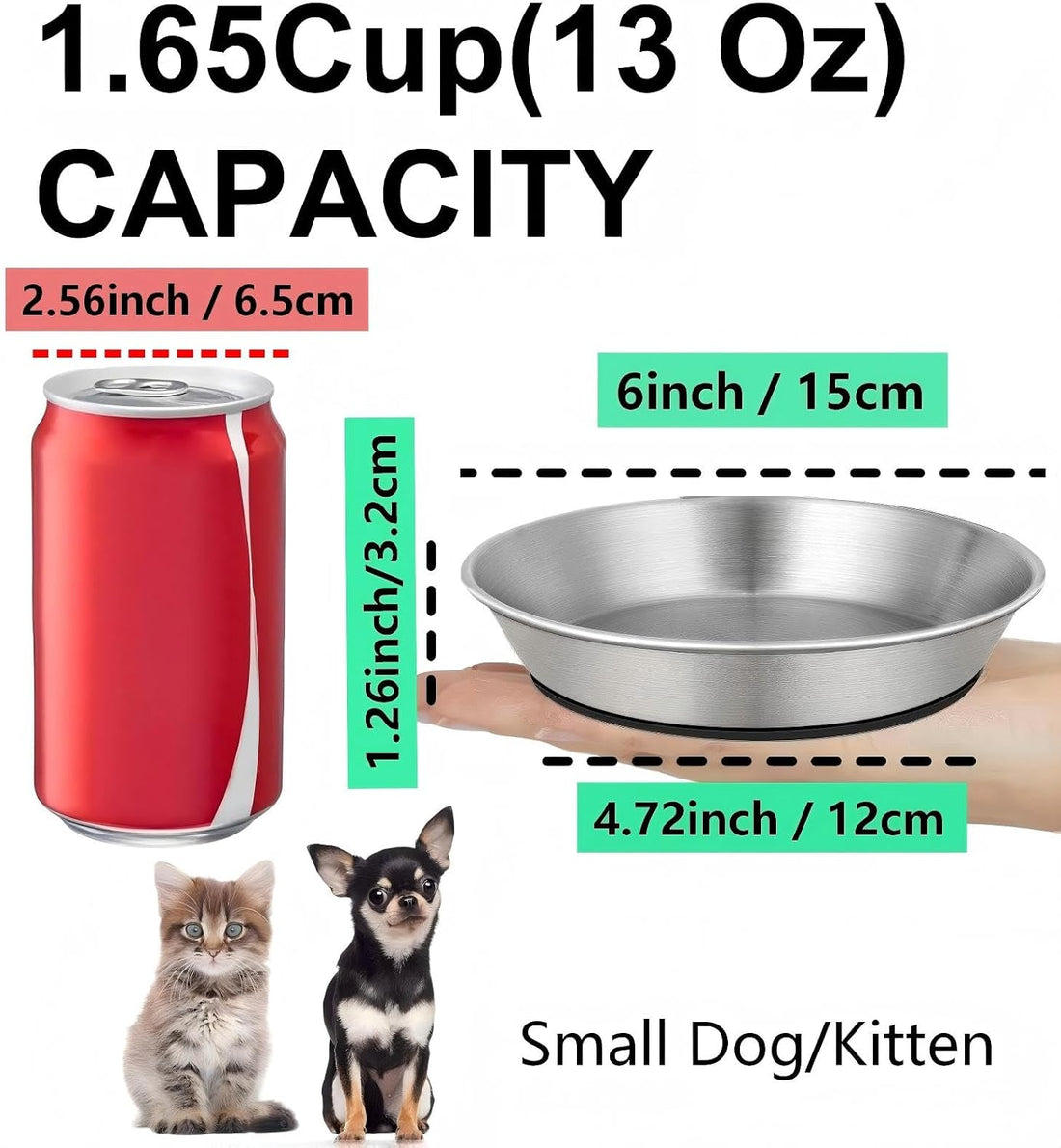 2 Pack Stainless Steel Cat Bowls for Food and Water