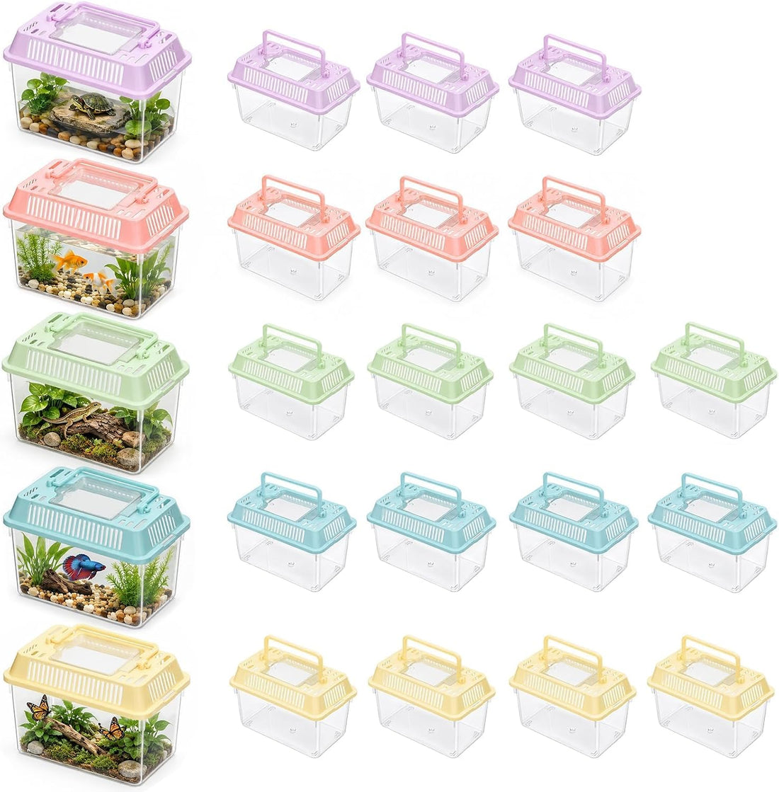 18Pcs Plastic Reptile Terrariums Carrier Cage, Small Fish Tank