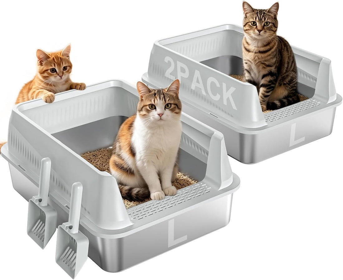 AIPERRO Stainless Steel Litter Box 2 Pack Metal Cat Litter Boxes