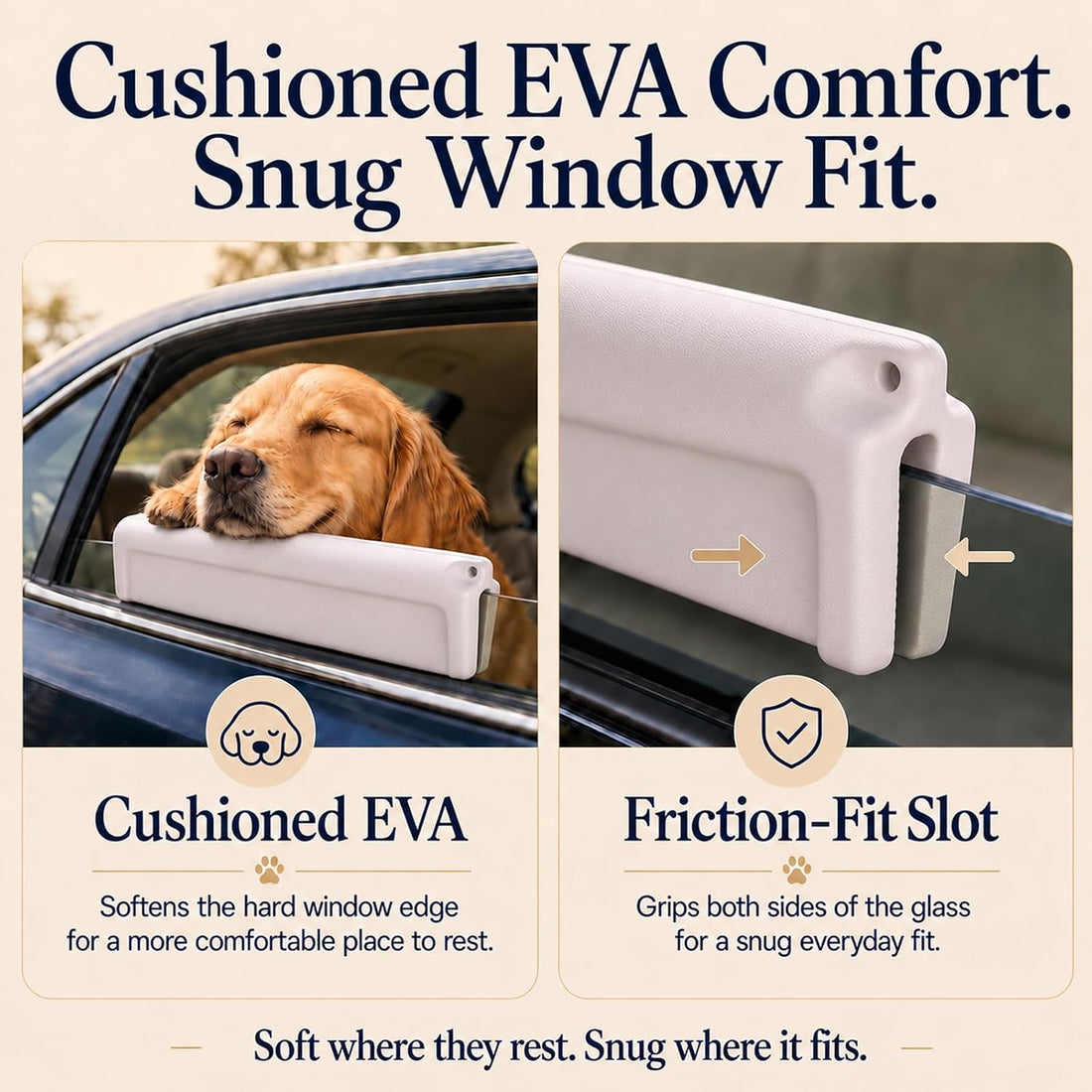 Dog Car Window Chin Rest, EVA Cushion with Headrest Strap, Beige
