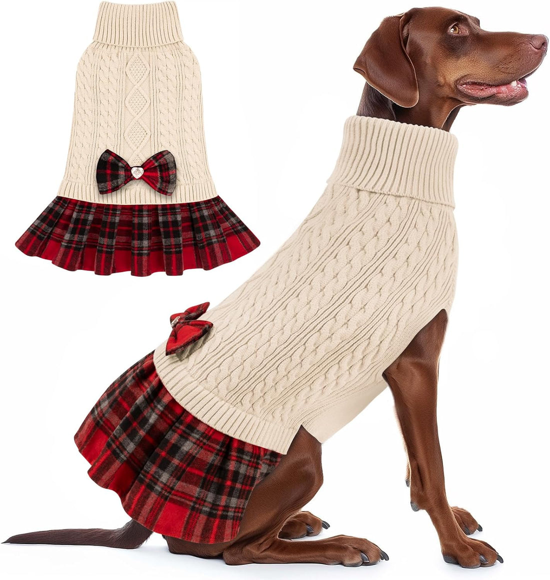 KYEESE Dog Sweater Dress for Small Dogs Turtleneck Thick Knit Pullover