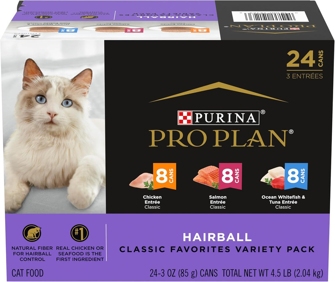 Purina Pro Plan Hairball Control Wet Cat Food Pate, Salmon, (24) 3 oz