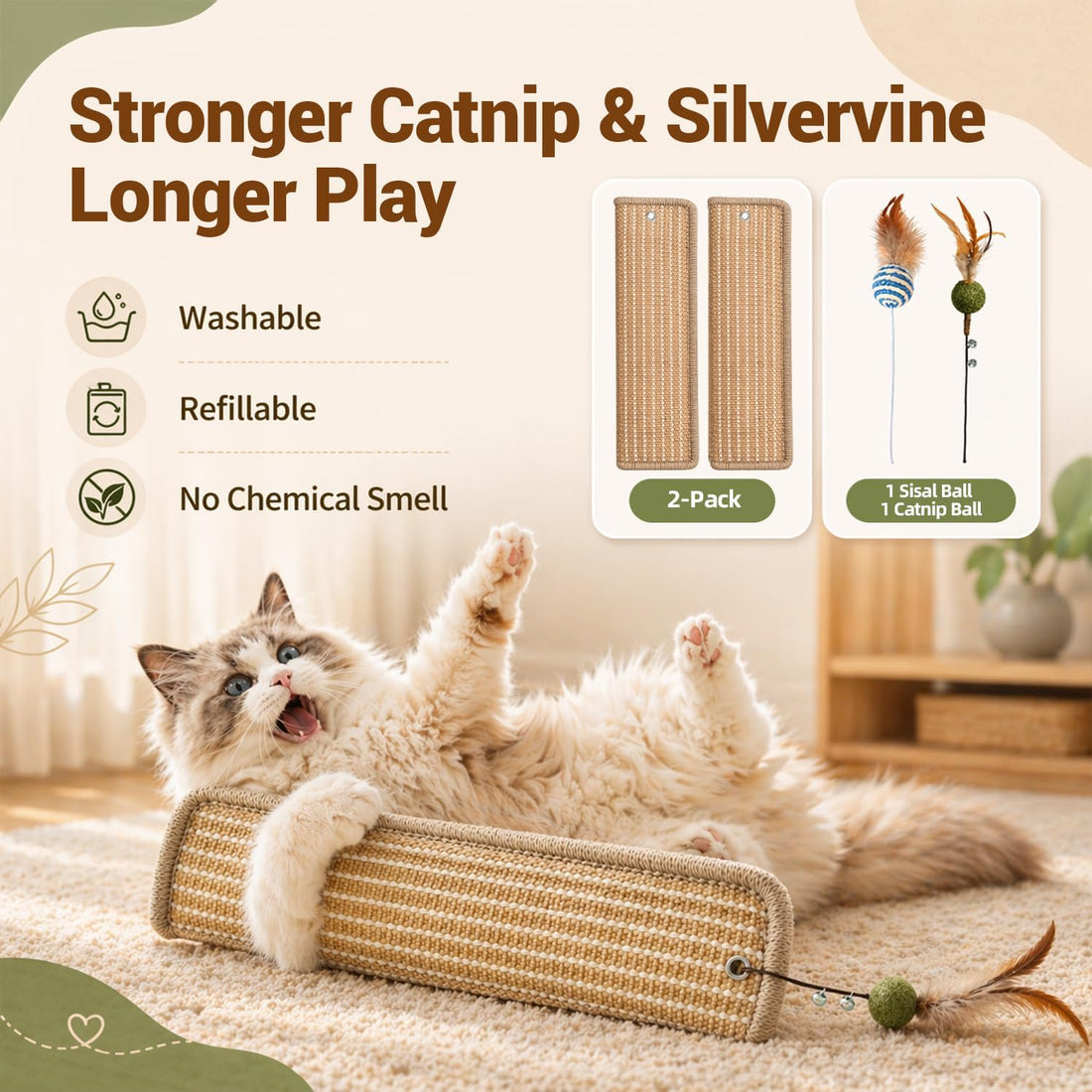 2 Pack Refillable Catnip Silvervine Kicker Toys for Indoor Cats
