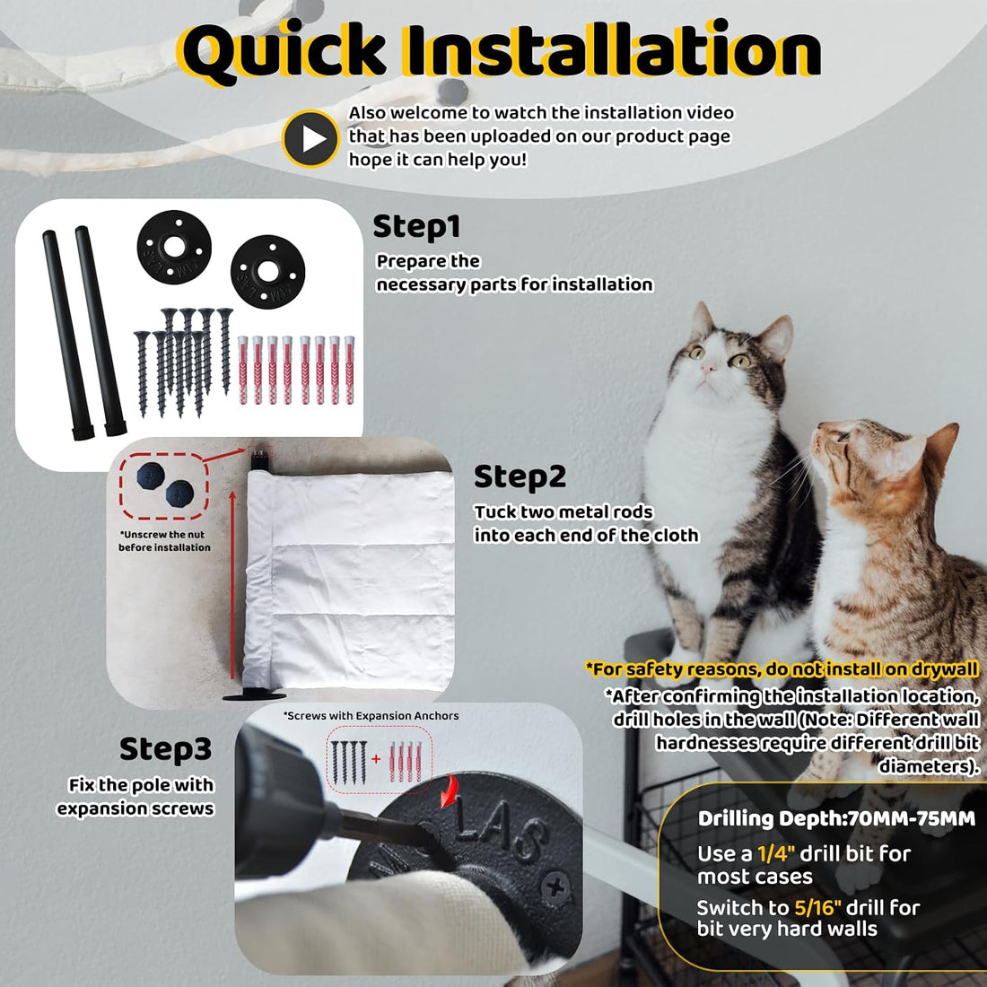 Cat Hammock Wall Mounted, Wall Mounted Cat Shelves, 35.43 x 12.99 in