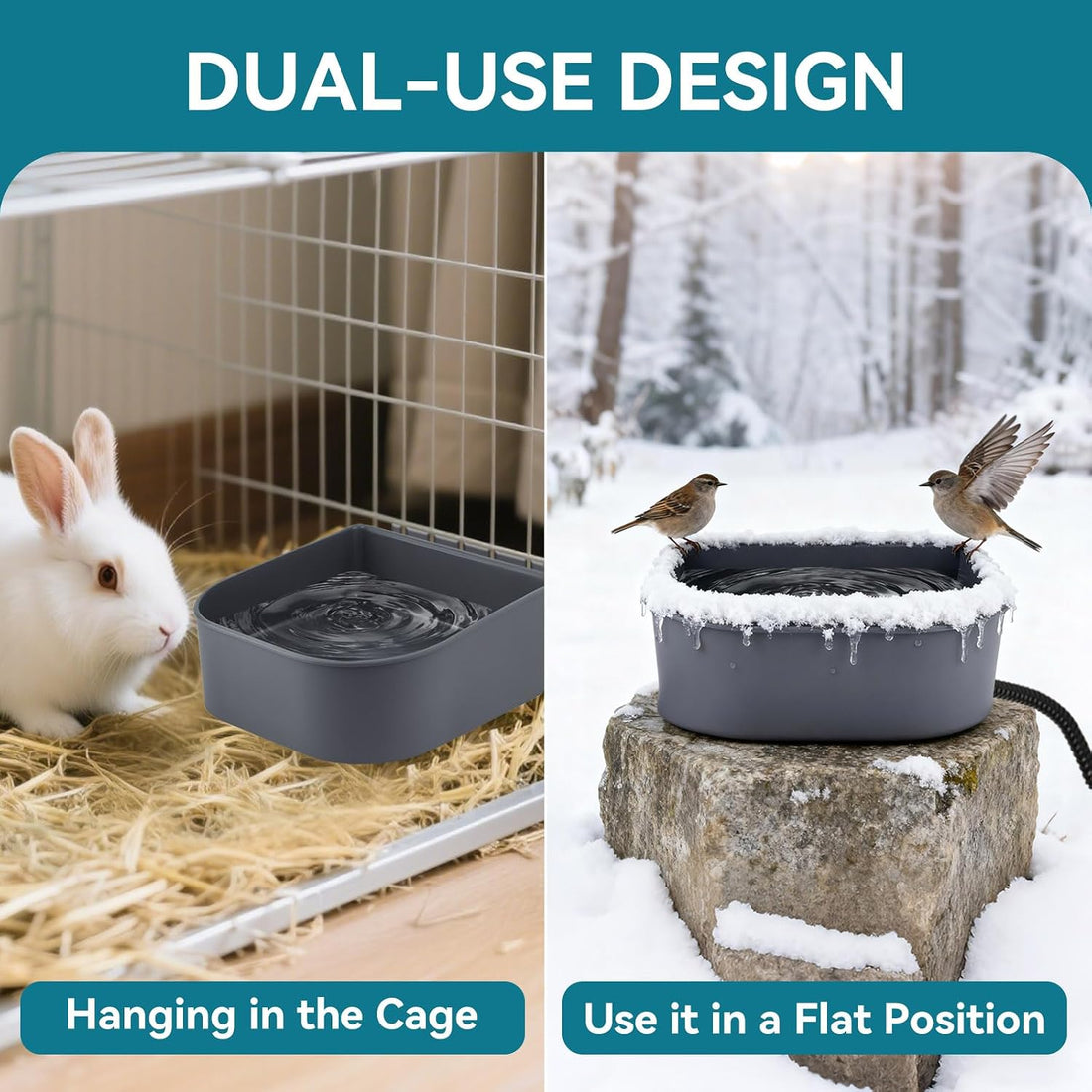 Billionchains Hanging Heated Water Bowl for Cats/Rabbits/Chicken/Dogs