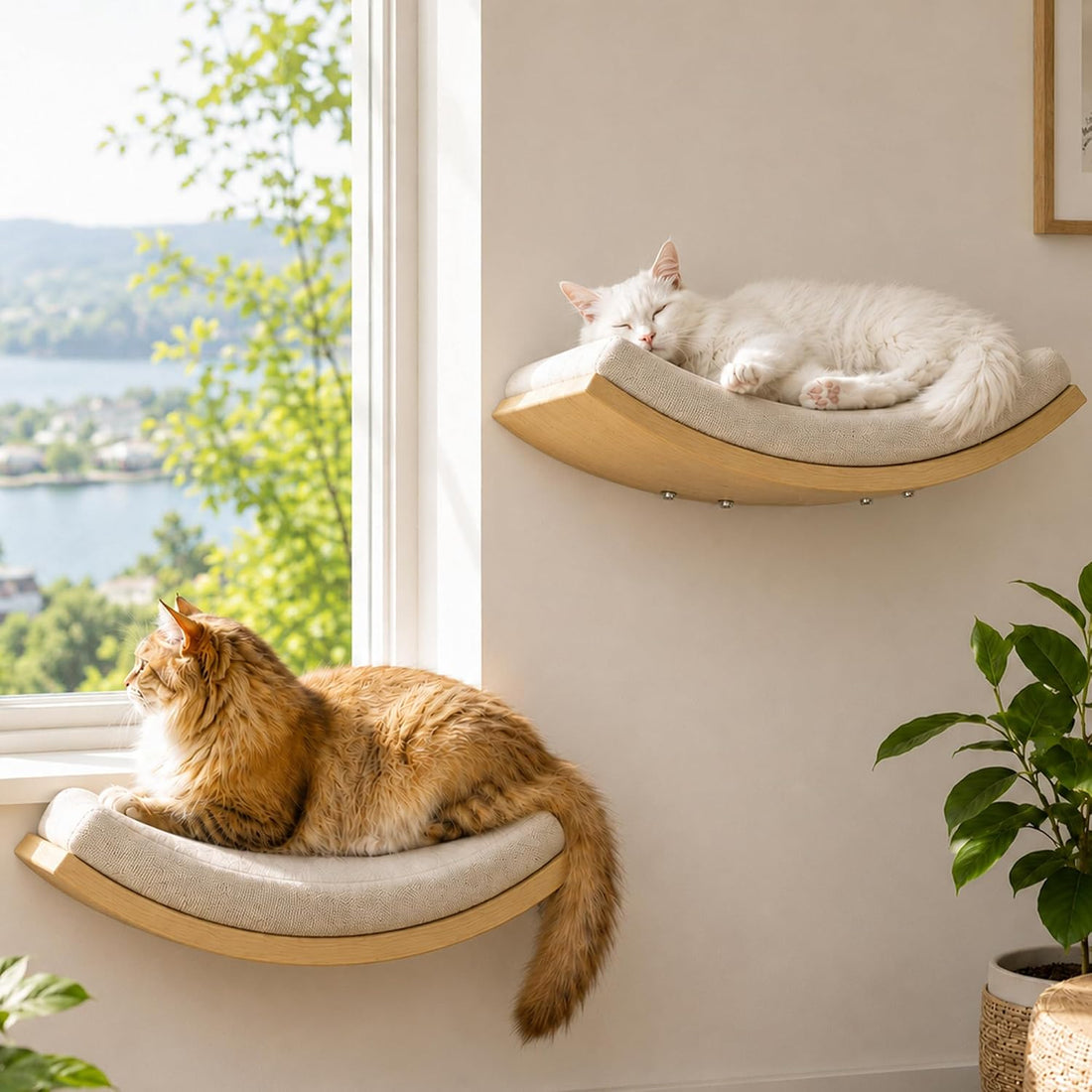 Cat Wall Shelf with Curved Hammock Bed