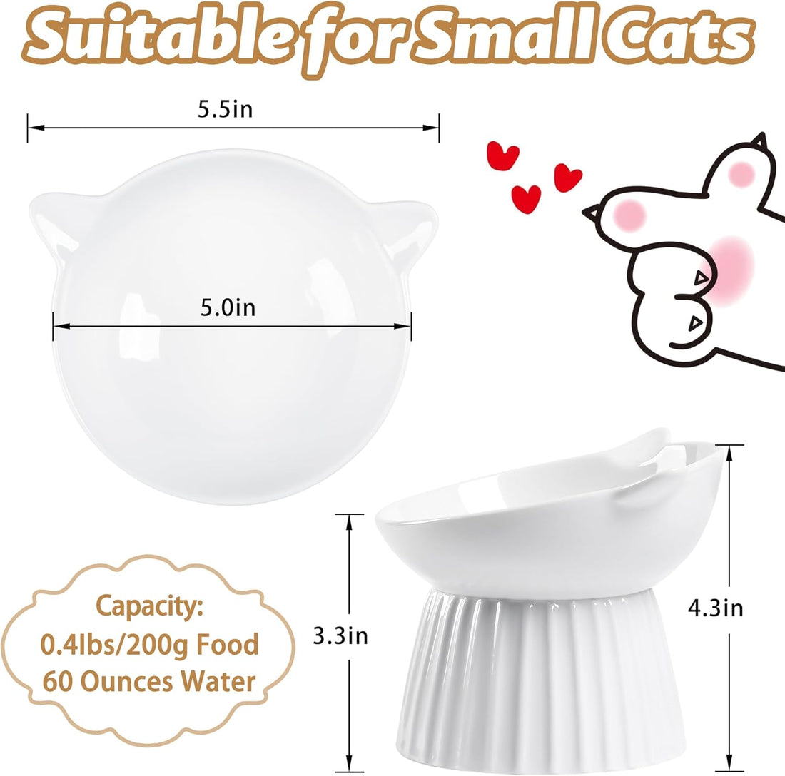 Wellbro Ceramic Raised Cat Bowl，Tilted Raised Cat Bowl Anti Vomit Cat